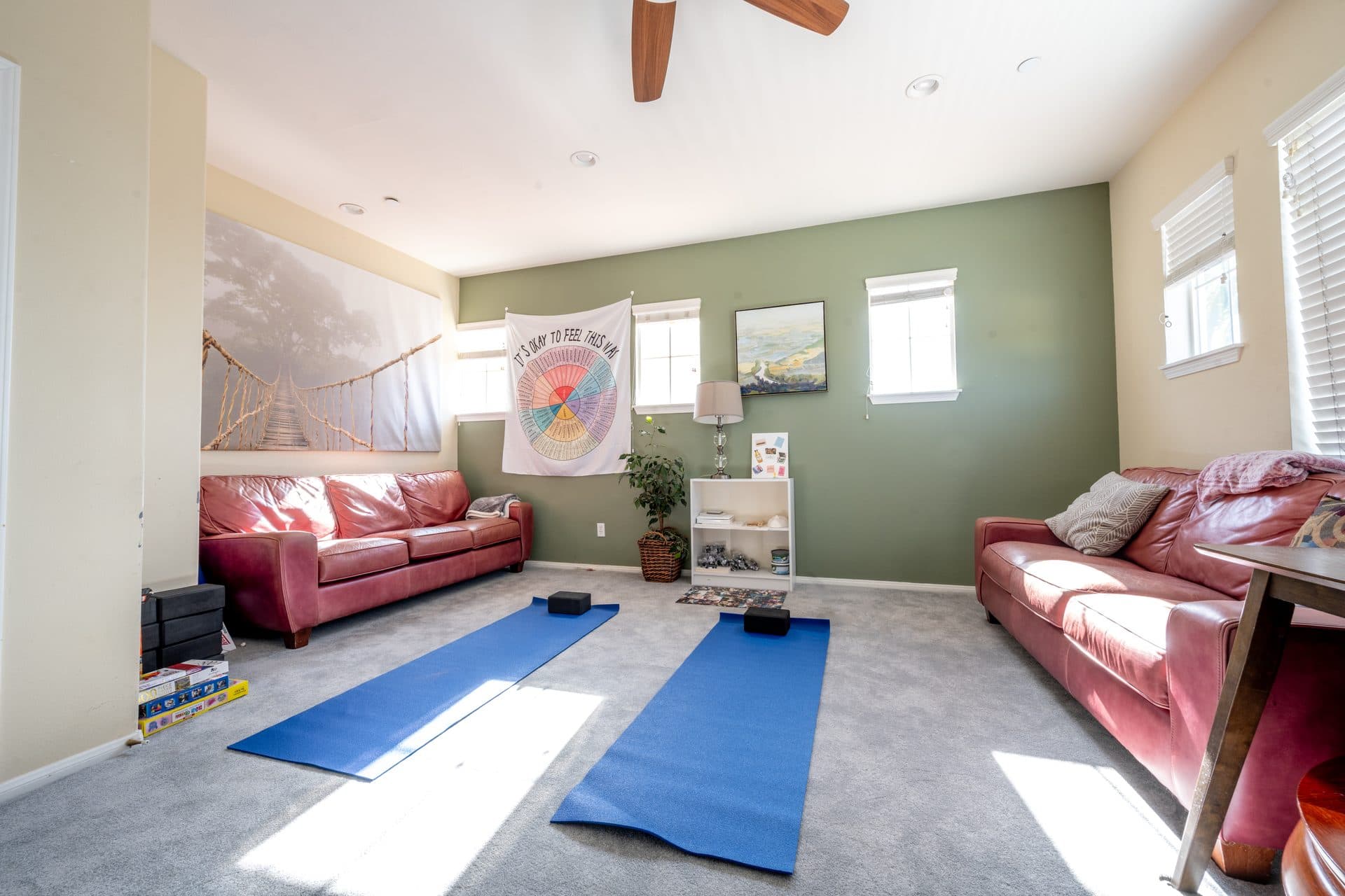 Therapy room set up for a yoga and mindfulness session
